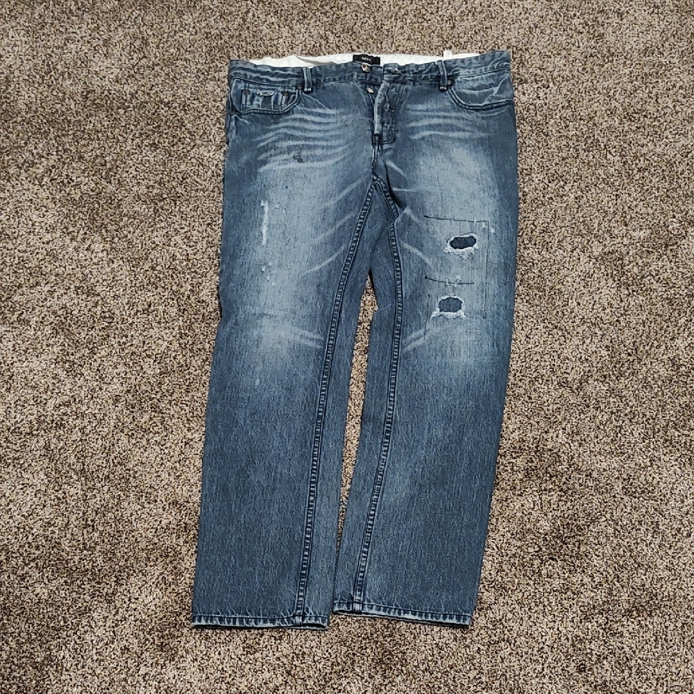 Obey Men's Distressed Light Blue Straight Jeans